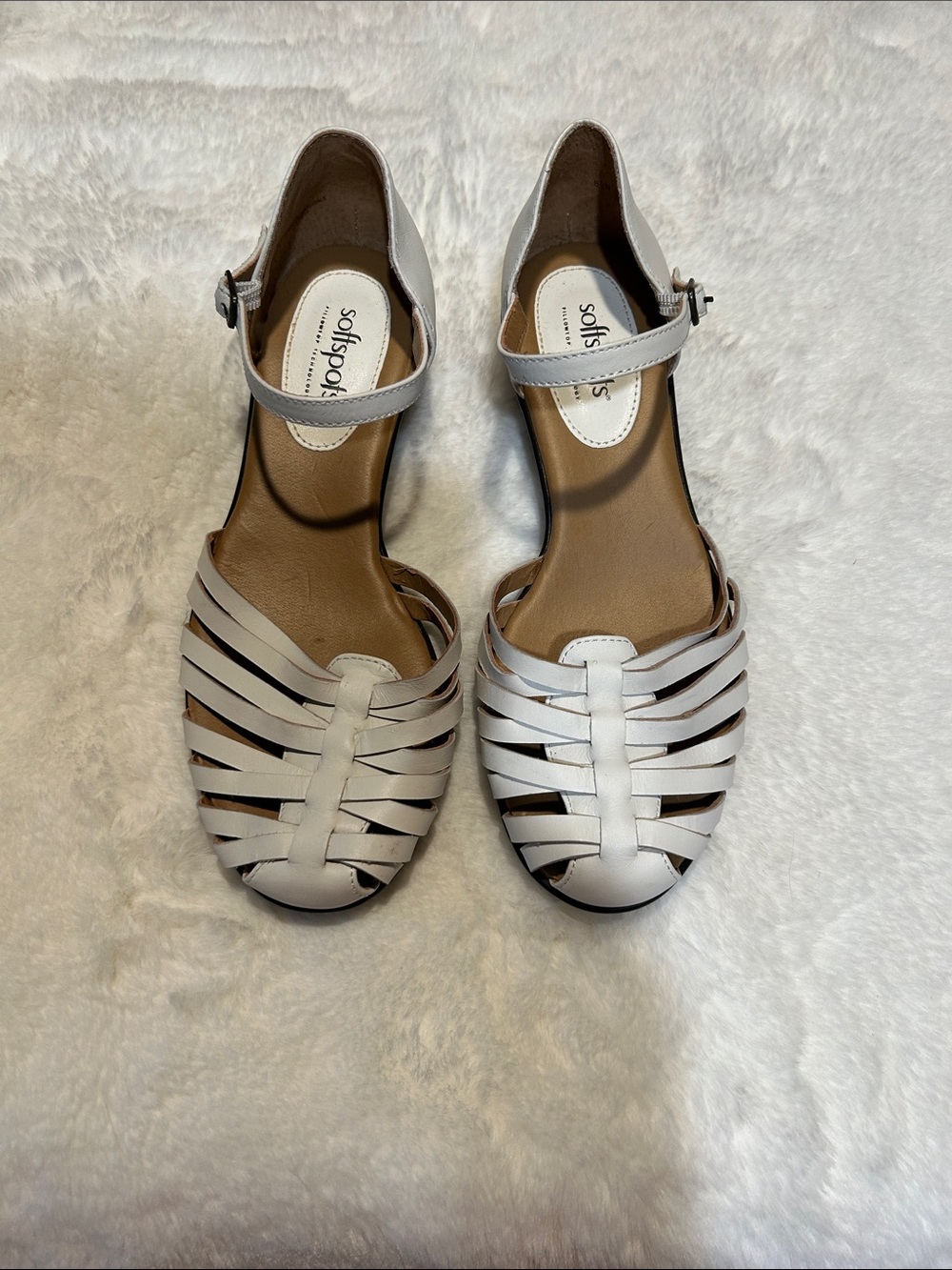 Softspots White Strappy Closed-Toe Ankle Strap Sandals